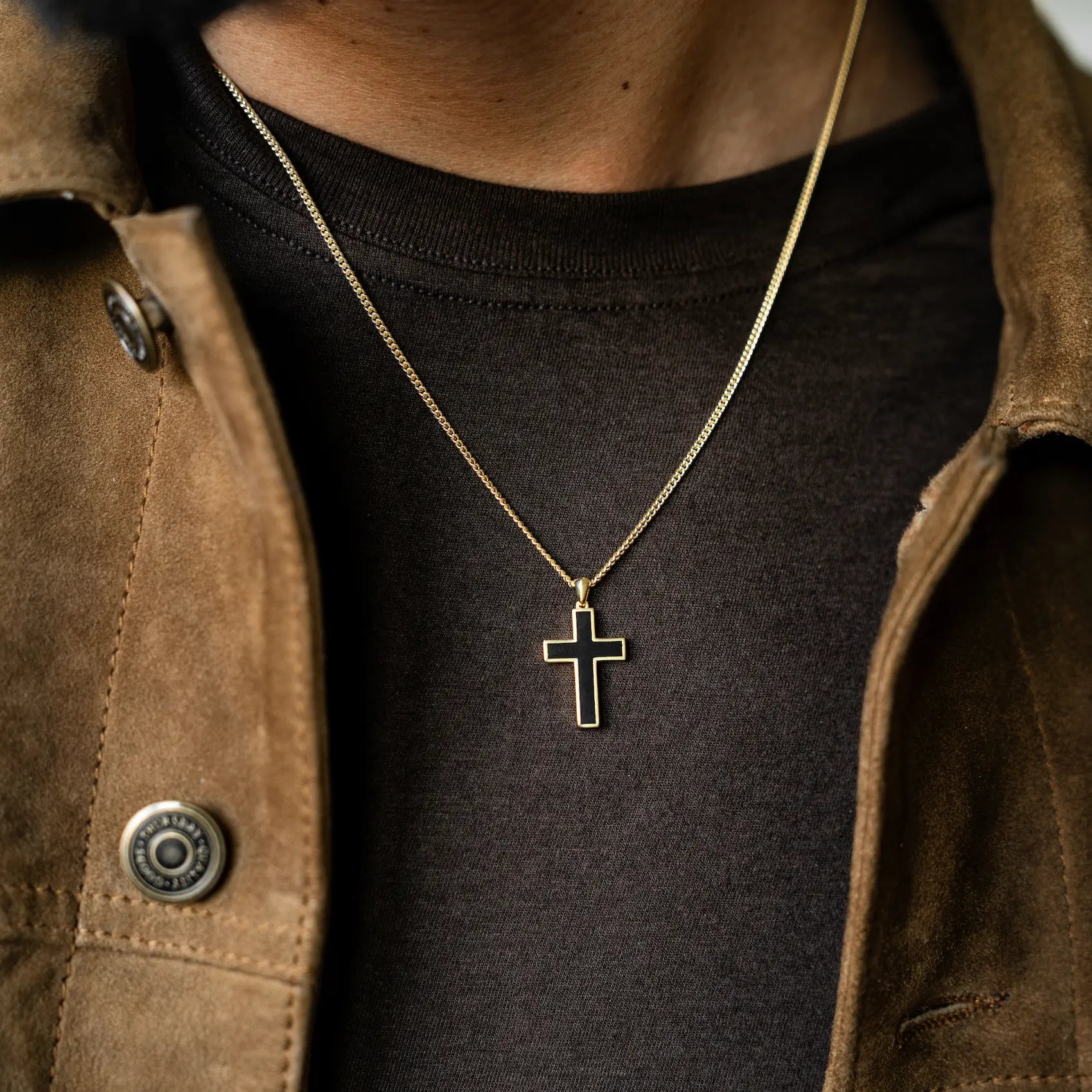 Stone Cross Pendant - 14K Gold Onyx