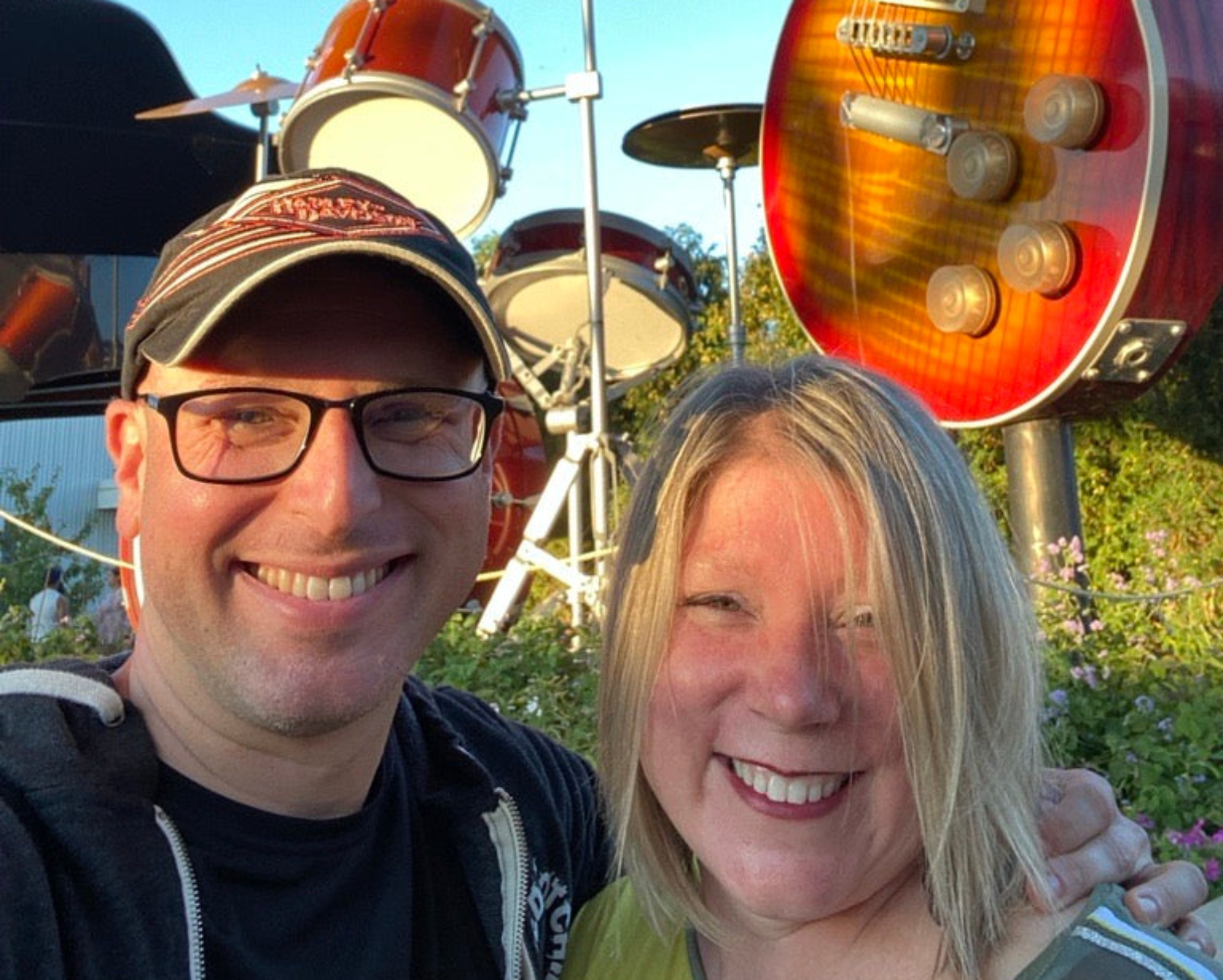Selfie with 2 people at a music festival