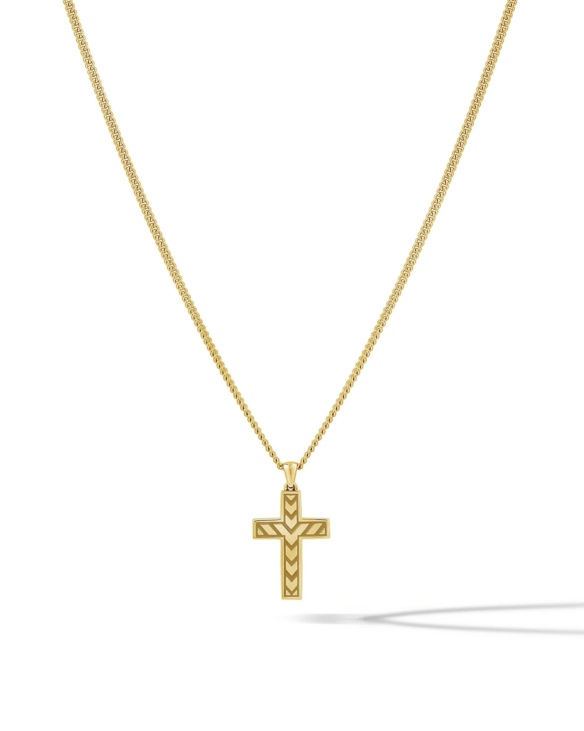 Stone Cross Pendant - 14K Gold Onyx
