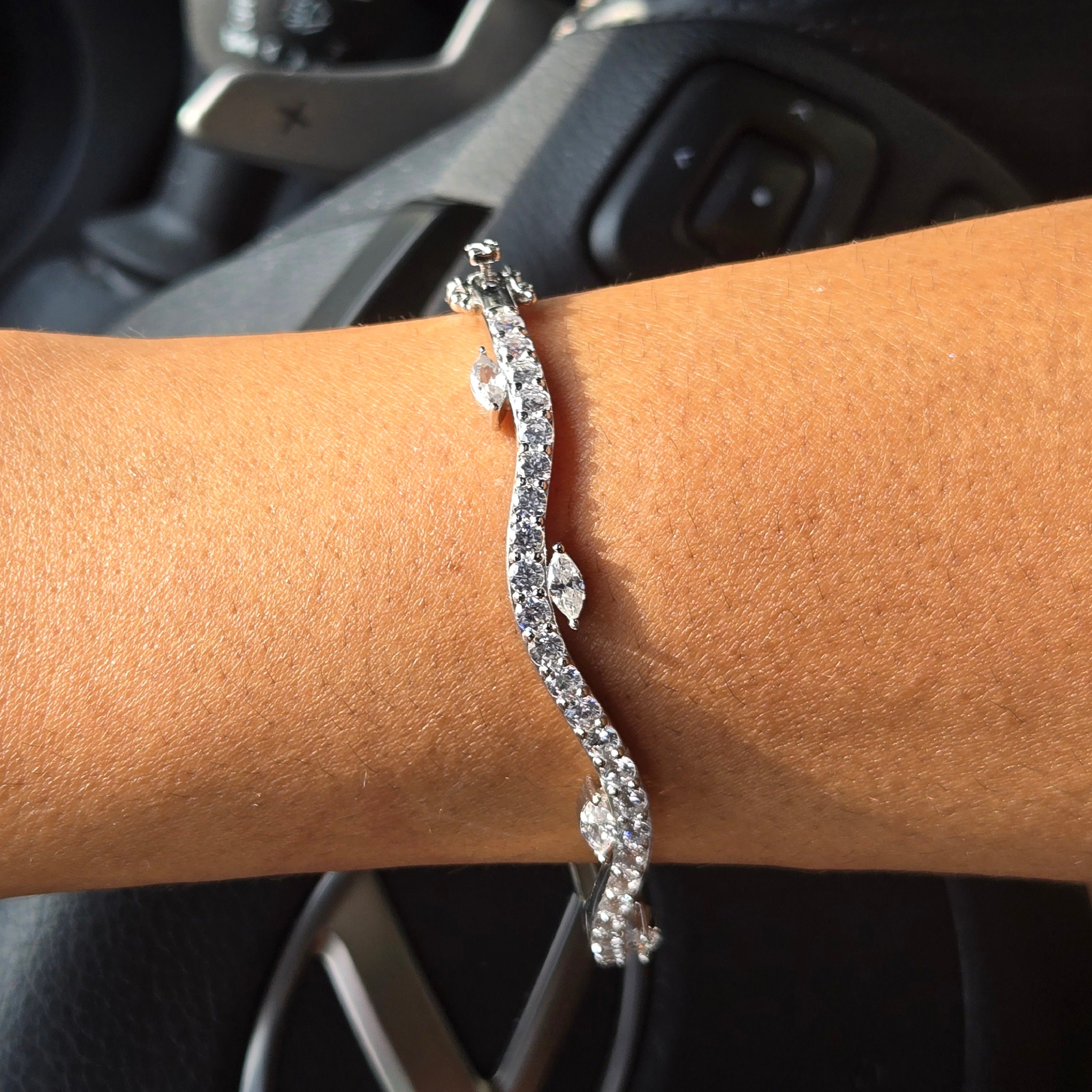 Wave Bracelet - Sterling Silver with Extra Sparkle