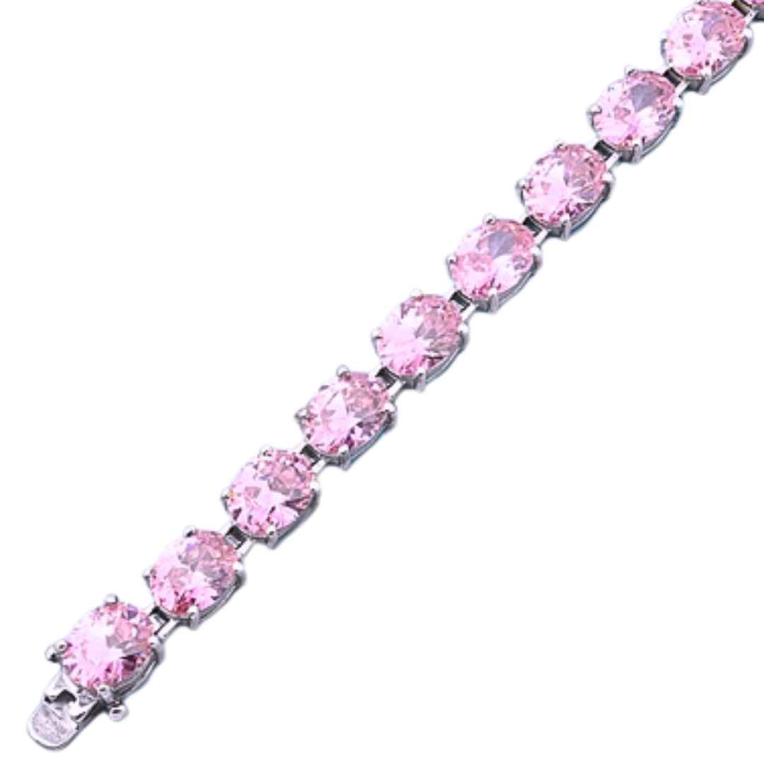 Dainty Pink Oval Tennis Bracelet