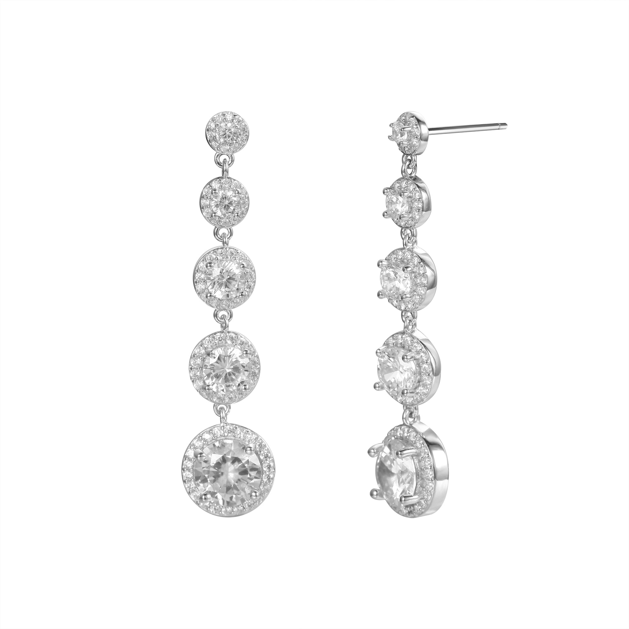 Ultra Glam Earrings in Silver - Drop earrings with 5 gradually larger stones. High shimmer.