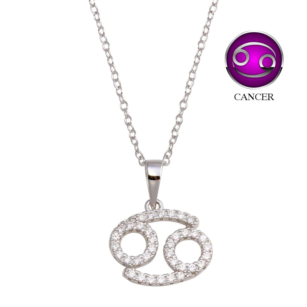 Celebrate your loyal and caring heart with our Silver Cancer Zodiac Necklace!
Features your zodiac sign adorned with stunning clear CZ stones
Hanging from a 16-inch chain with a 2-inch extension
Cancer Dates: June 21-July 22