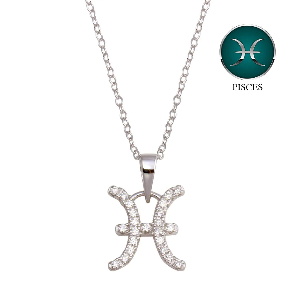 Celebrate your compassionate and imaginative soul with our Silver Pisces Zodiac Necklace!
Features your zodiac sign adorned with stunning clear CZ stones
Hanging from a 16-inch chain with a 2-inch extension
Pisces Dates: February 19-March 20