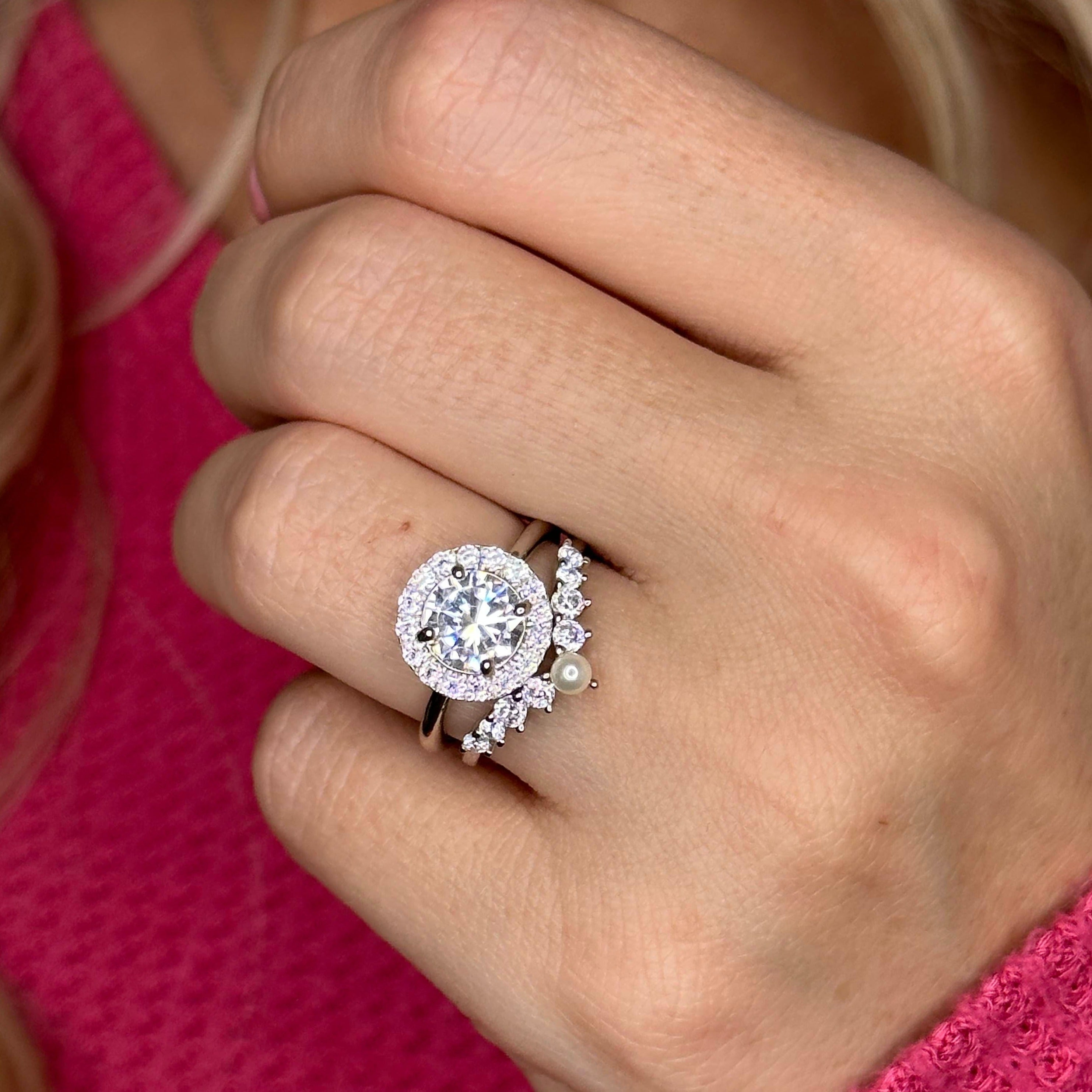 Natalie Stackable Ring in Silver with Pearl - CZ and Pearl Stackable Adds a Touch of Class