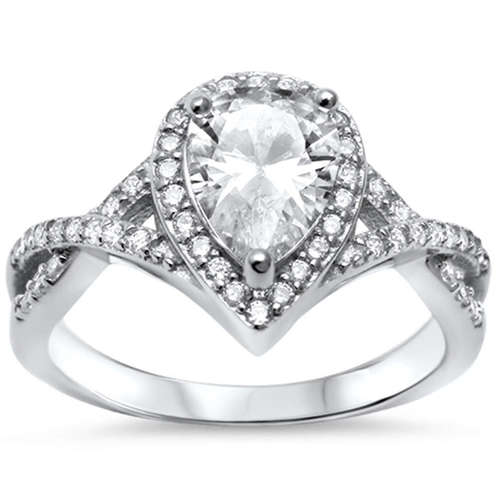 SFeatures a 1-carat pear-cut center stone and 49 total stones
Surrounded by a stunning halo of stones set in a prong setting
Sterling silver