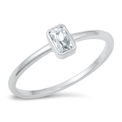 Features a stunningly cut .25 carat emerald stone, in a classic solitaire setting.
The stone is 100% simulated diamond material (AAA CZ) is bezel setting
The 925 certified sterling silver is rhodium plated, to prevent tarnishing
Available in sizes 4 through 10