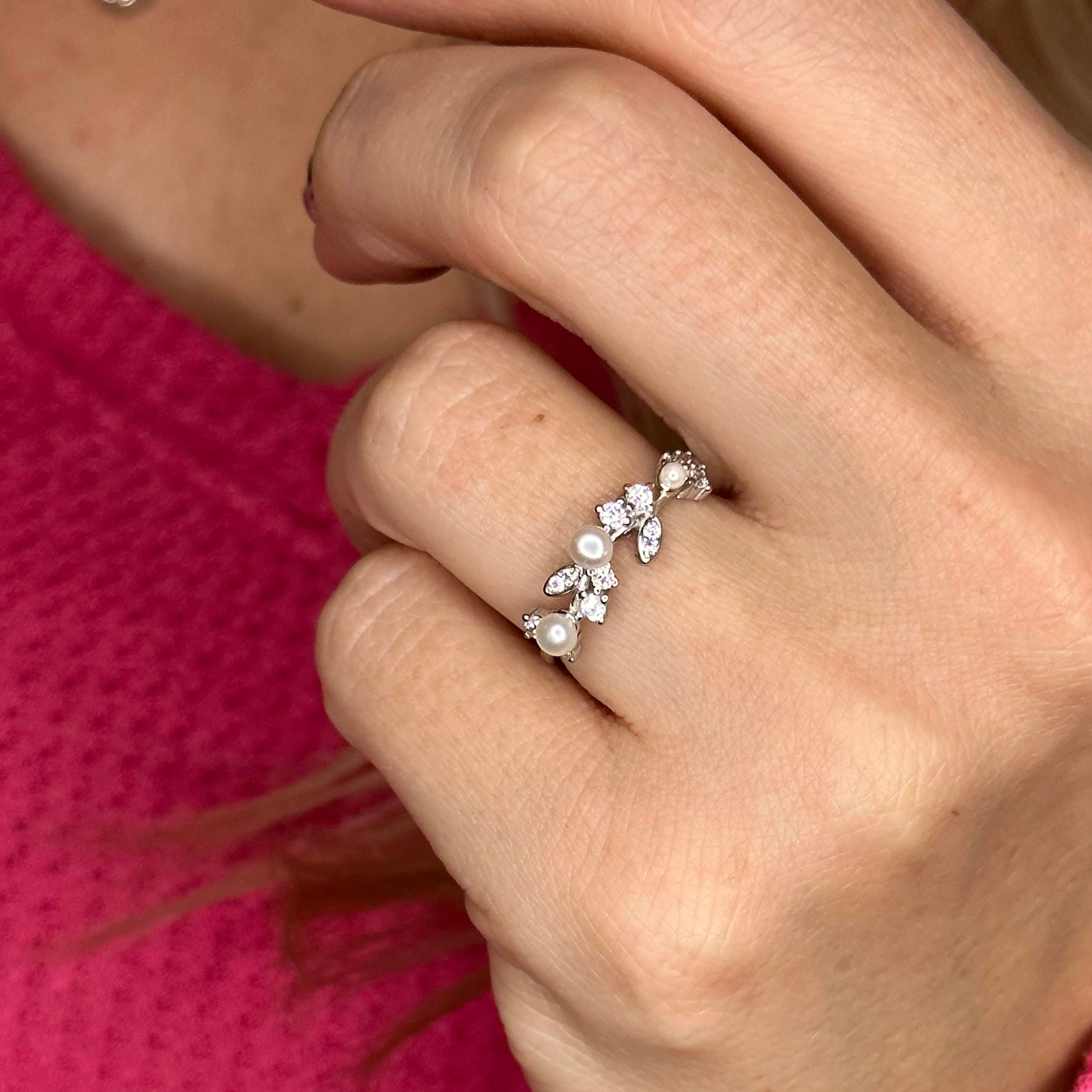 Anastasia Ring in Silver with Pearls - This Versatile Ring Stacks or Stands Alone