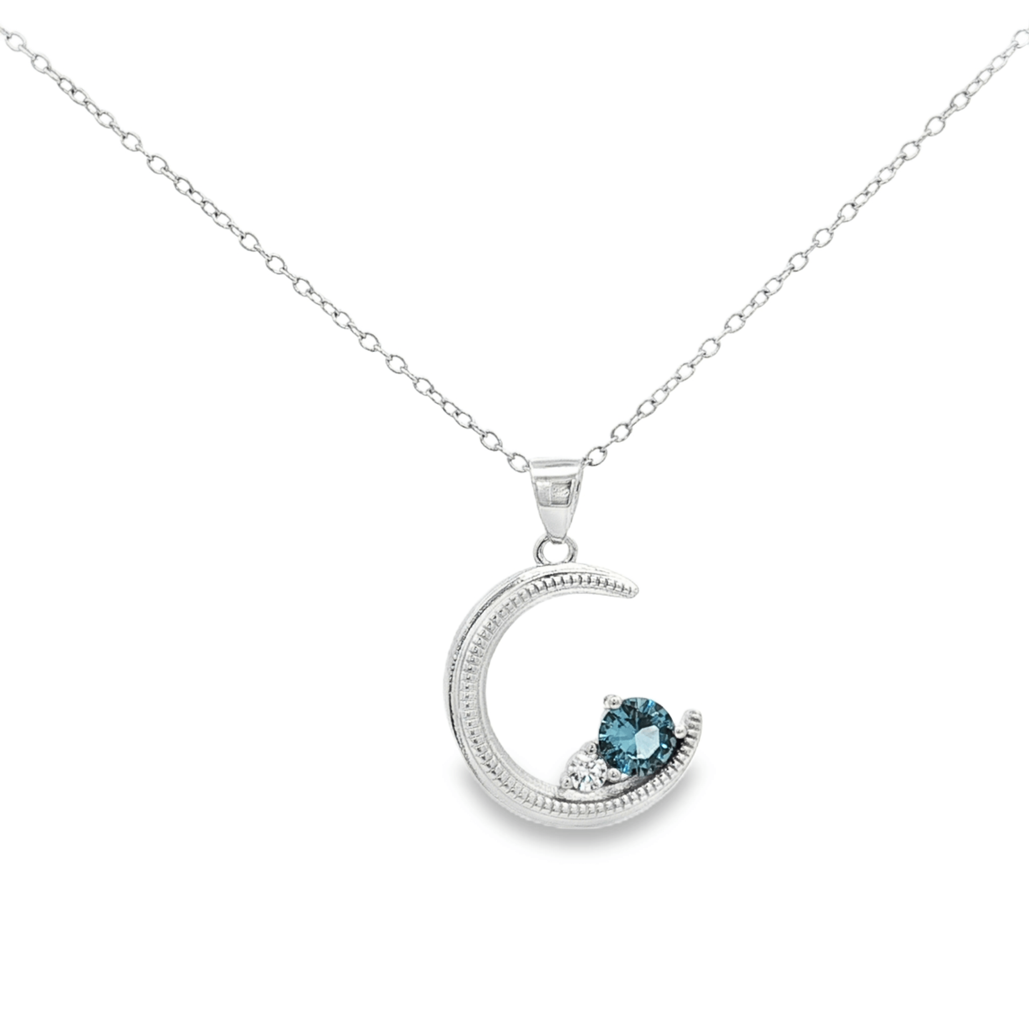 Moonbeam Necklace in Silver - Rhodium Plated Sterling Silver CZ Pendant