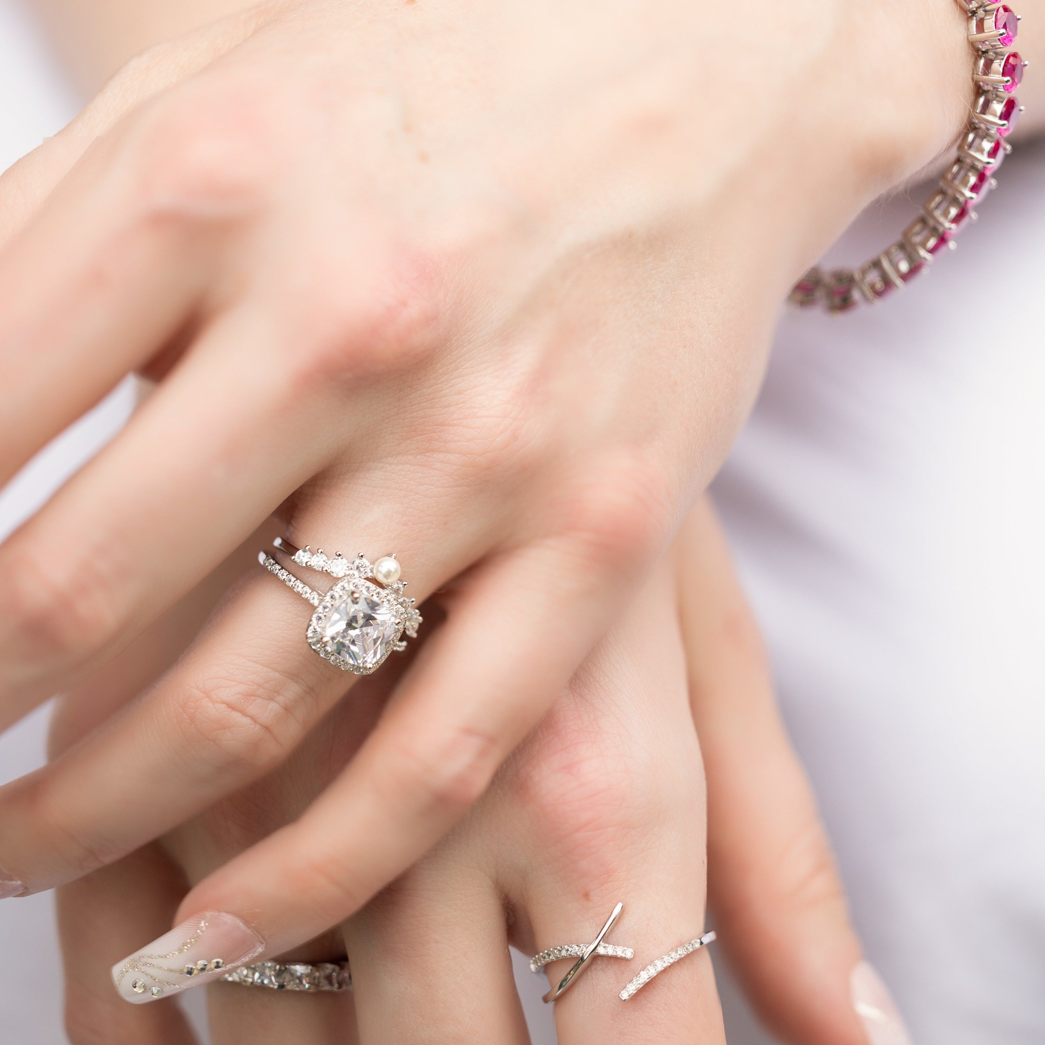 Natalie Ring in Silver with Pearl - CZ and Pearl Stackable Adds a Touch of Class
