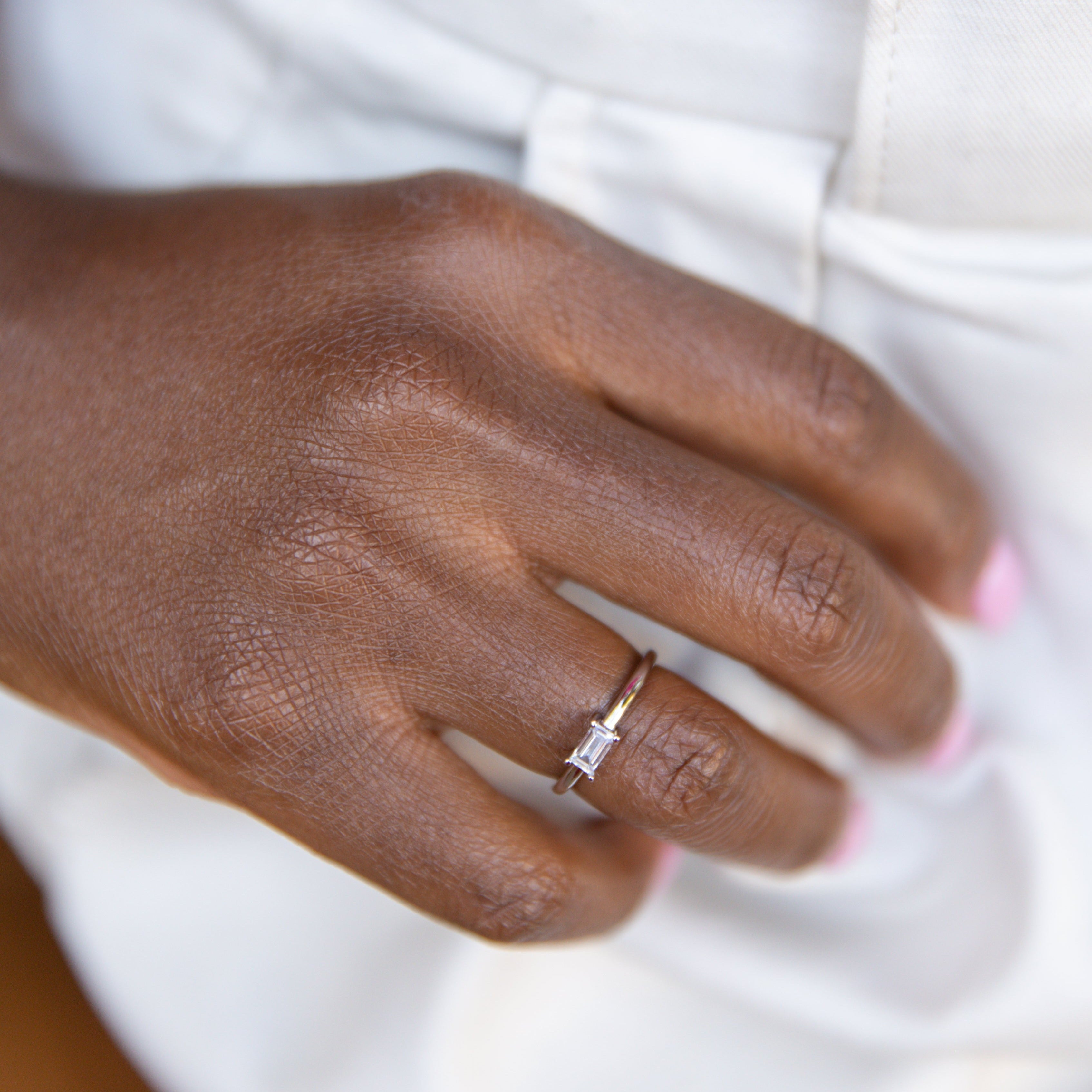 Diamond Emerald-cut Stackable Ring in Silver - Say Happy April Birthday to Me!