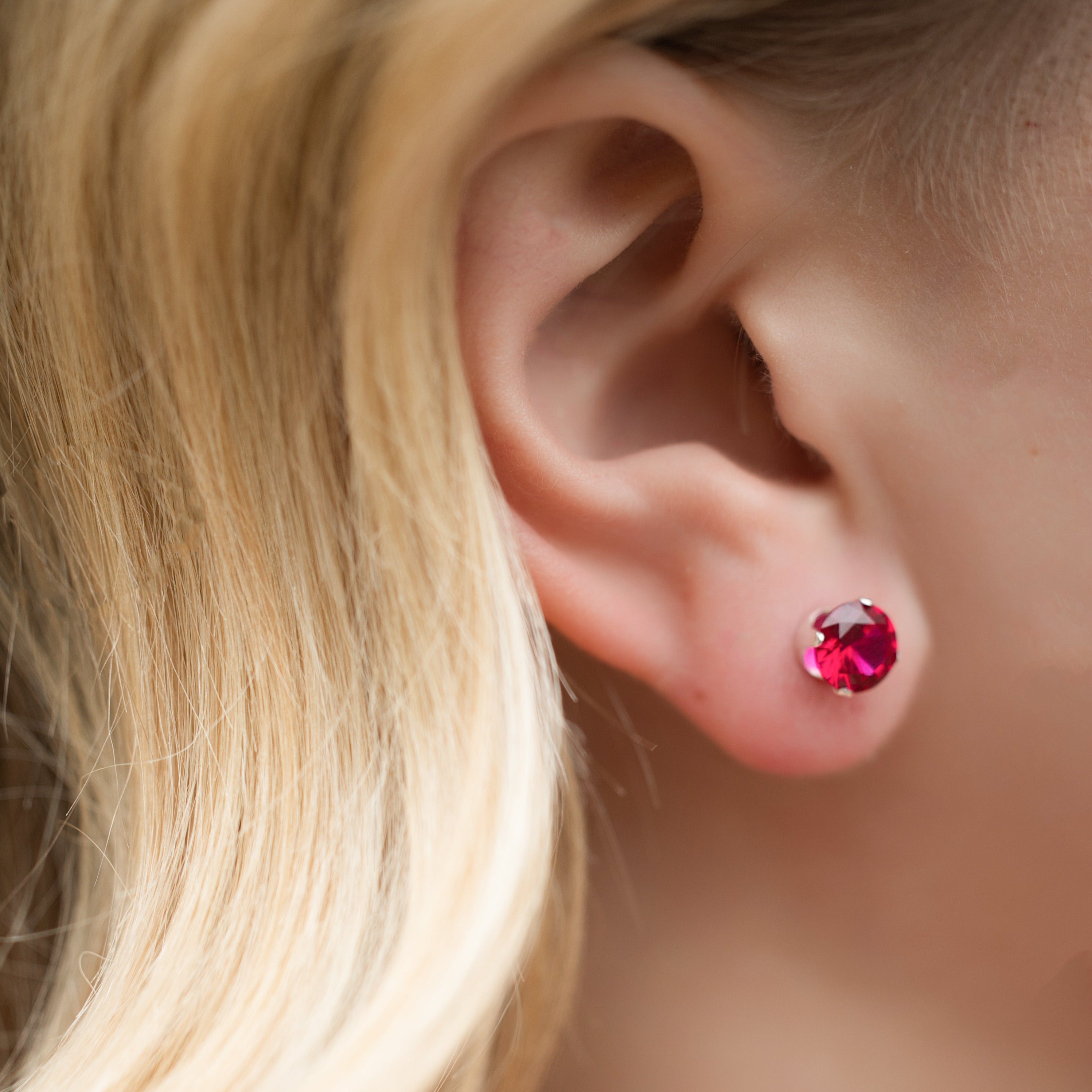 Ruby Birthstone Earrings in Silver - Celebrate Your July Birthday