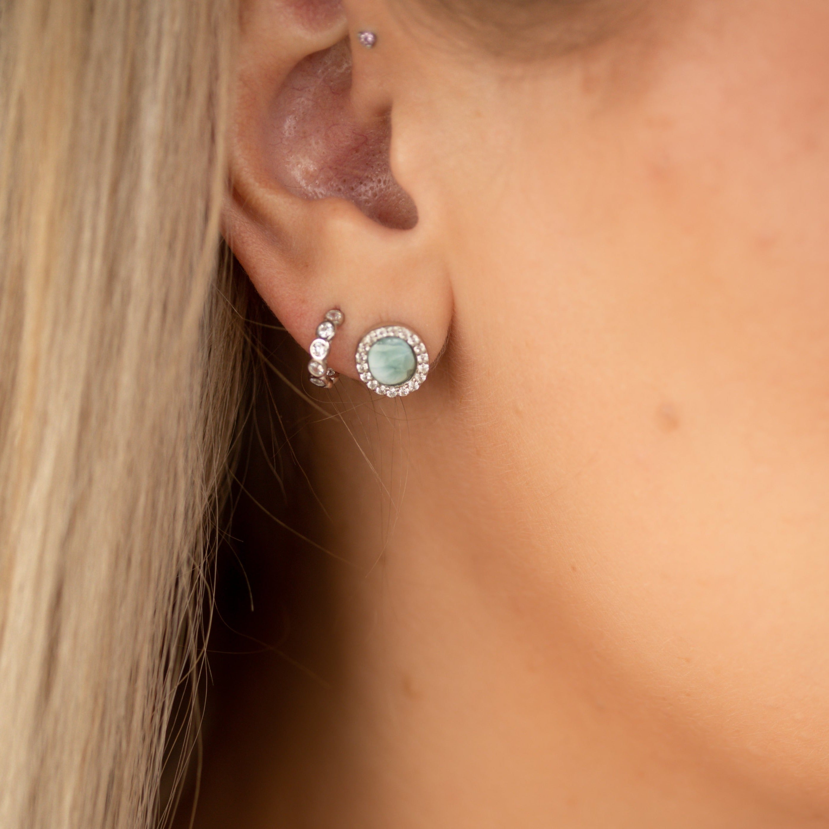Larimar Oval Cut Stud Earrings in Silver - For Classic Elegance