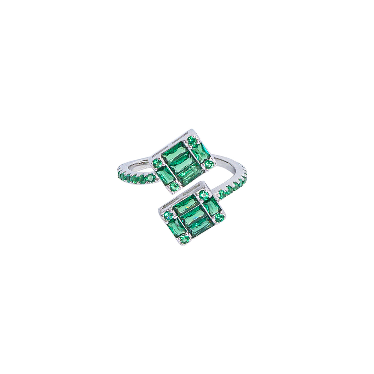 Starlette Adjustable Green CZ Statement Ring - Double Einstein Design | Sterling Silver