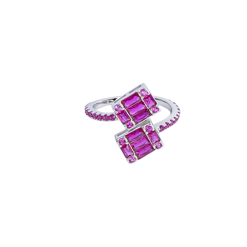 Starlette Adjustable Ruby CZ Statement Ring - Double Einstein Design | Sterling Silver