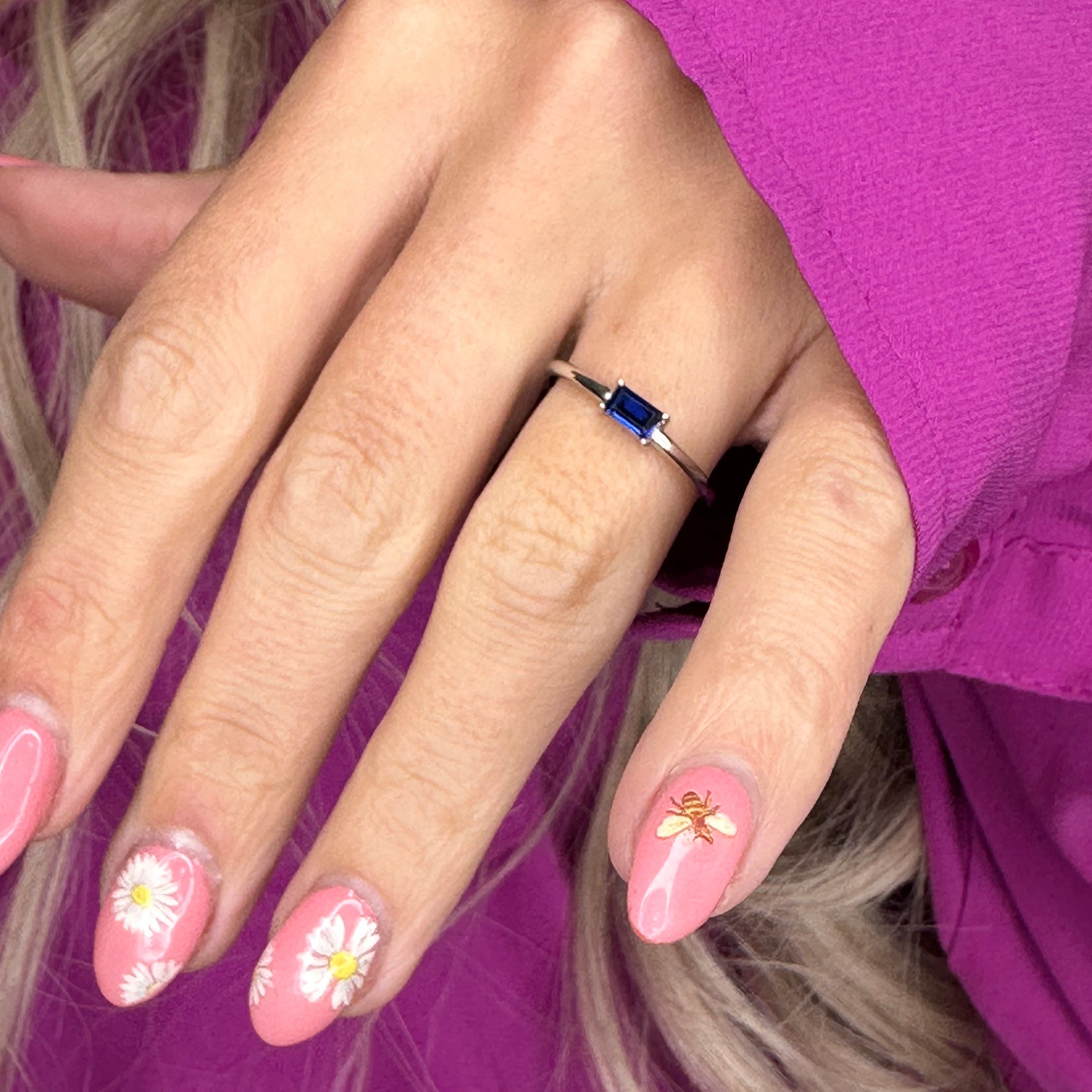 Sapphire Emerald-cut  Stackable Ring in Silver - Say Happy September Birthday to Me!
