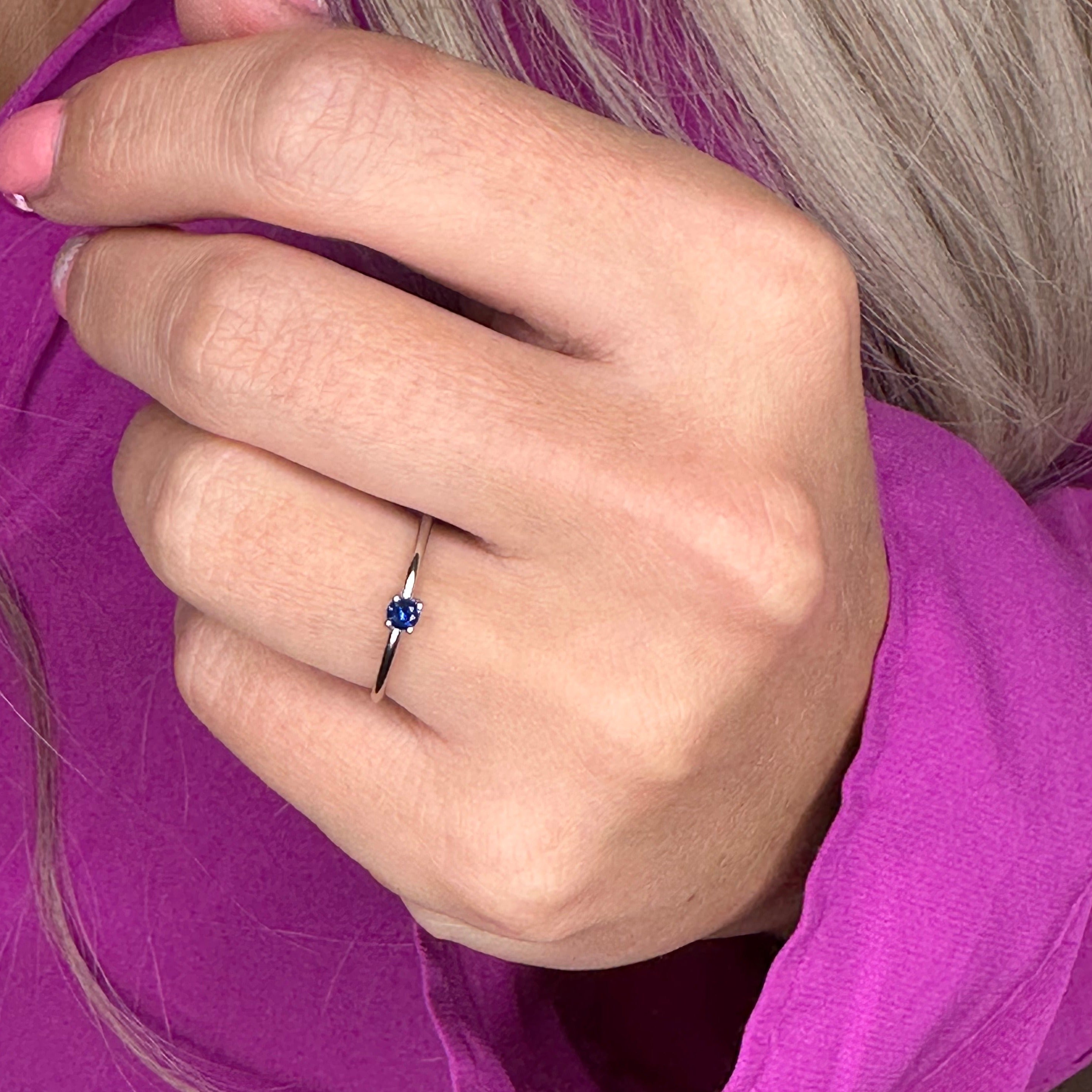 Sapphire Round-cut Stackable Ring in Silver - Get Ready for Your September Birthday!