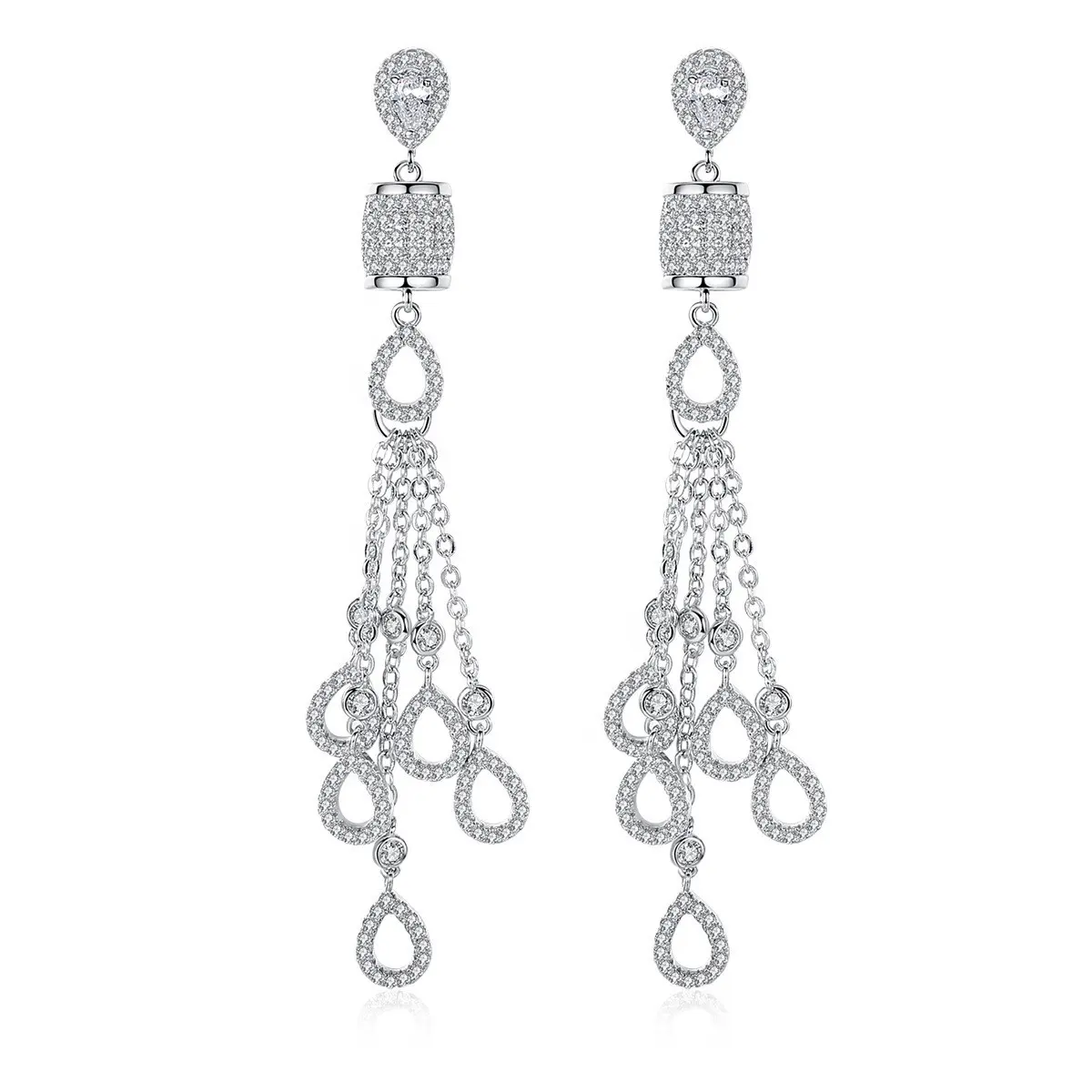 Triple A CZ stones throughout the tassel-drop design
Features stunning rhodium plating for a luxurious feel
Measures 7.5 cm in length