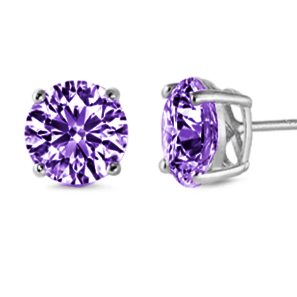 Brilliant round cut 1.25 carat (7mm) stud earrings
Setting made with certified 925 sterling silver, plated in real rhodium
Stone made of simulated Amethyst colored material (AAA CZ)
Hypoallergenic and perfect for sensitive ears