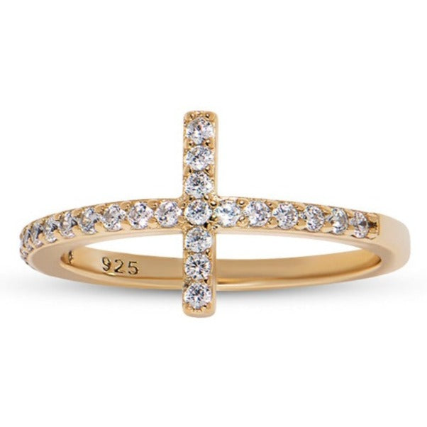 Features 26 Triple A CZ stones
Prong setting with 925 sterling silver band, plated in 14K gold
Available in sizes 4 through 12
Also available in silver