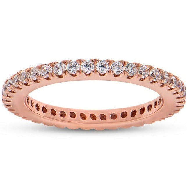The sparkling stones continue around the circumference of the band
100% simulated diamond material (AAA CZ) set in a beautiful prong setting
Also available in silver&nbsp;
Available in sizes 4 through 12