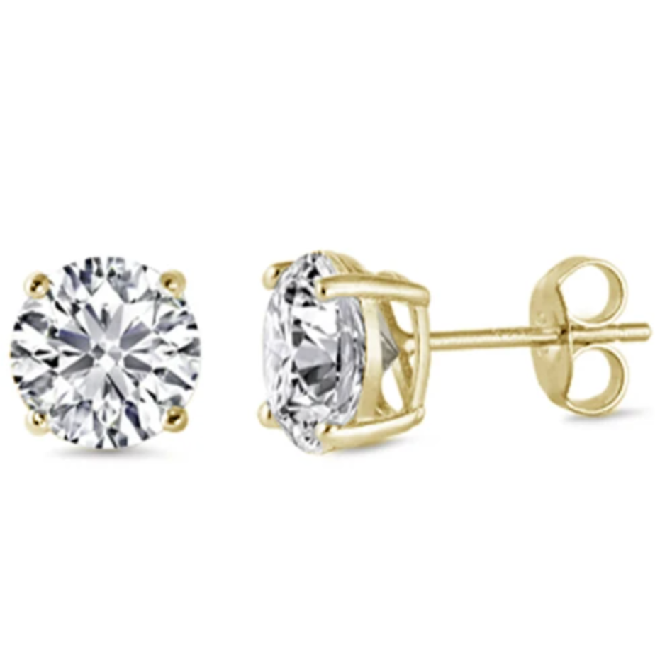 Measuring 1.25 carat (7mm)
Set with certified 925 sterling silver, plated in 14k gold
Stone made of simulated diamond material (AAA CZ)
Hypoallergenic and perfect for sensitive ears
Available in silver as well