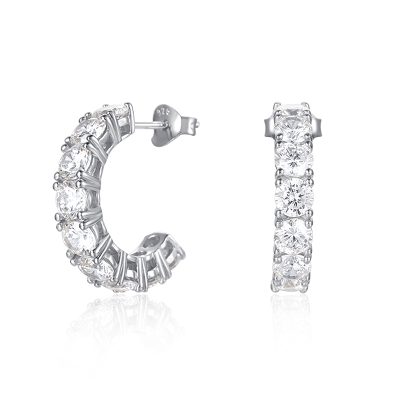 Half-hoop design with 9 Triple A CZ stones&nbsp; which are .25 carats each

Set in 925 sterling silver with Rhodium plating
Also available in gold