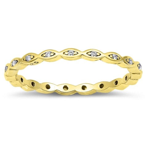 Eternity style band with 2 mm stones
Clear Triple A CZ
Sterling Silver with 14K gold plating
Available in silver and sizes 4 through 12