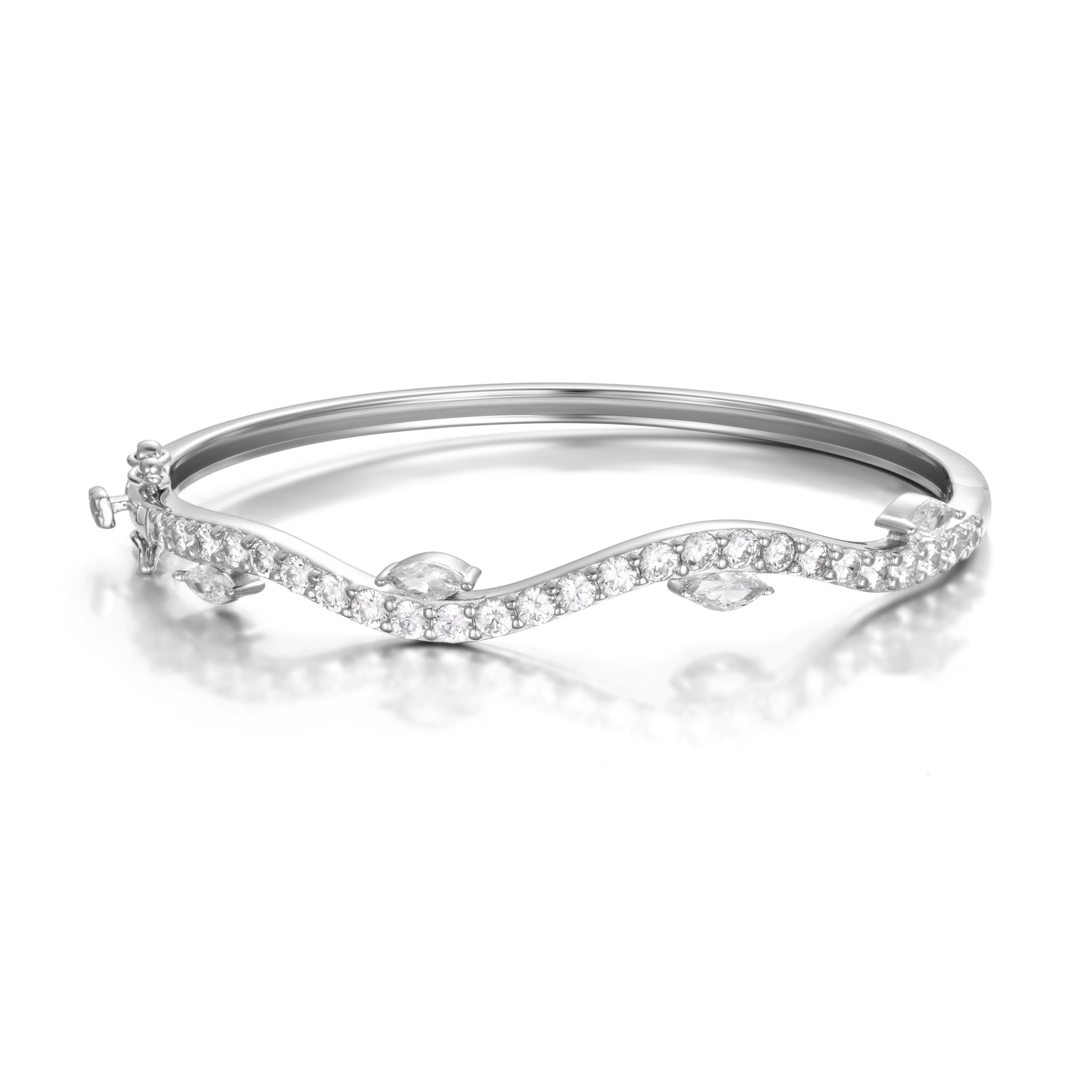 Sterling silver with white 3A CZ stones
Plated in Rhodium for long durability
Diameter is 60mm
Lead &amp; Nickel free