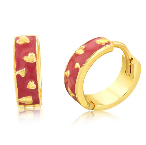 Sweetheart Hoop Earrings - Red Enamel Heart Huggies | 14K Gold Plated Sterling Silver