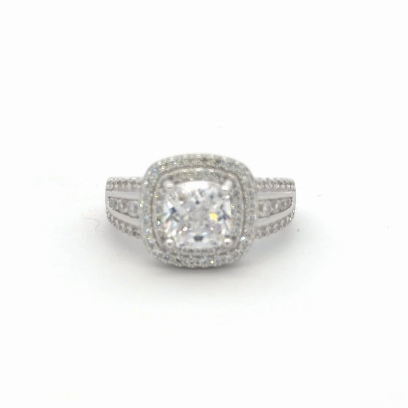 Starlette by Tendeza Moda 2 Carat Princess Cut Engagement Ring Silver - 5A CZ Diamond Alternative Halo Ring