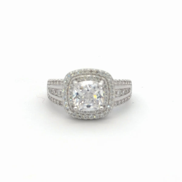 2 Carat Princess Cut Engagement Ring Silver - 5A CZ Diamond Alternative Halo Ring