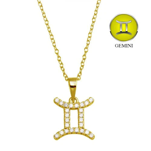Zodiac Gemini Necklace in Gold - with Sparkling CZ Stones