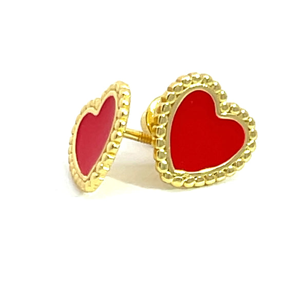 Just Hearts Stud Earrings - Red Enamel Heart Studs | 14K Gold Plated Sterling Silver