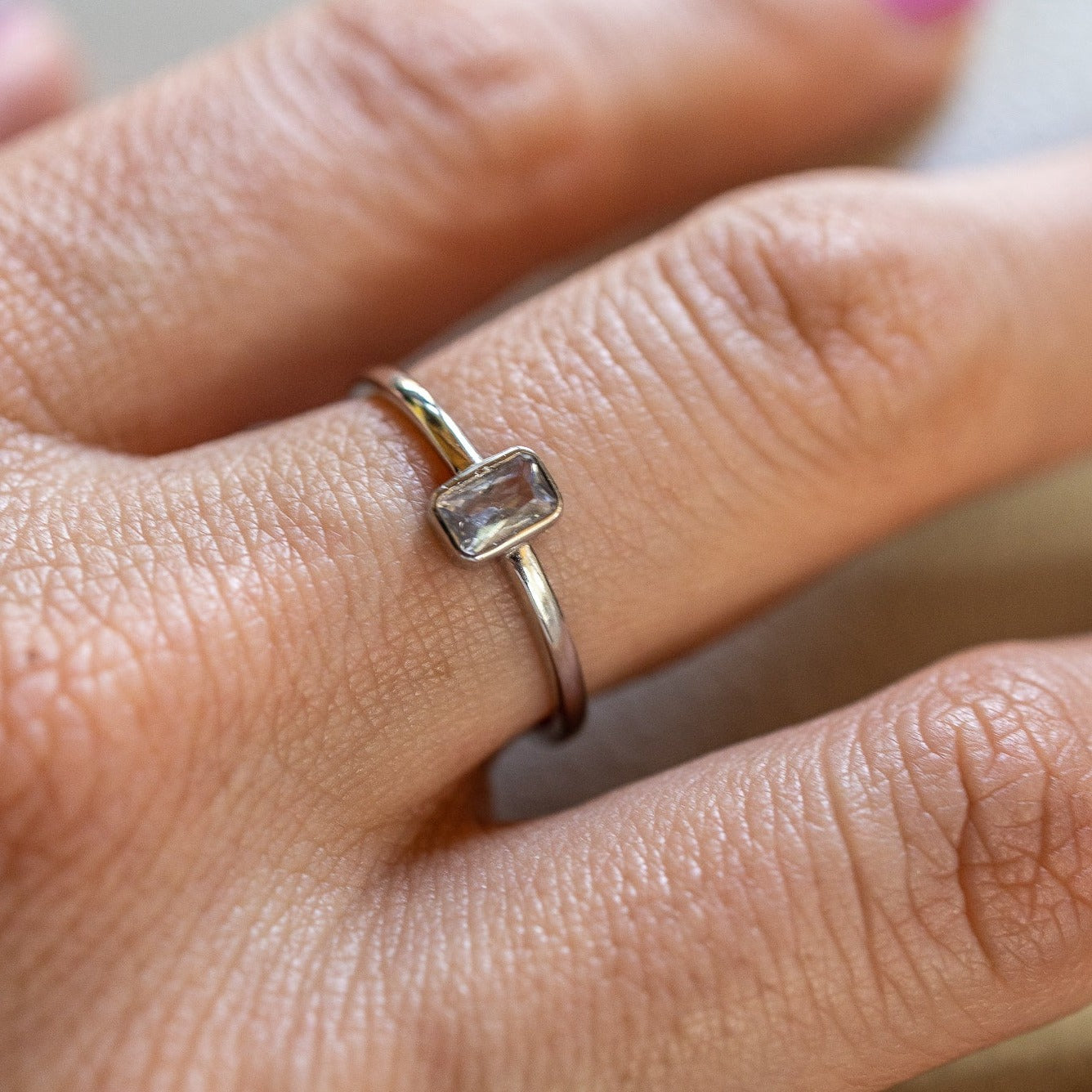 Ella Ring in Silver - Essential Stackable Band with Beautiful Stone