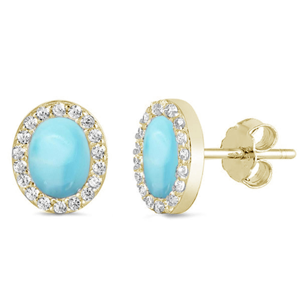 Larimar Oval Cut Stud Earrings in Silver - For Classic Elegance