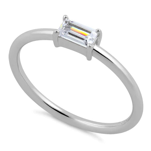 Diamond Emerald-cut Stackable Ring in 925 Silver