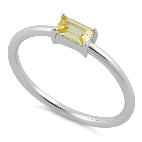 Citrine Emerald-cut Stackable Ring in Silver - Say Happy November Birthday to Me!