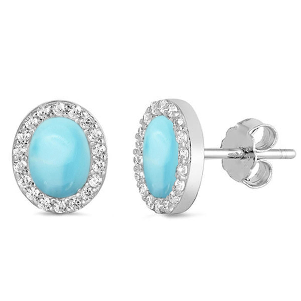 Stunning 925 sterling silver earrings made with natural larimar
Plated in Rhodium
The halo is made of fine AAA CZ stones